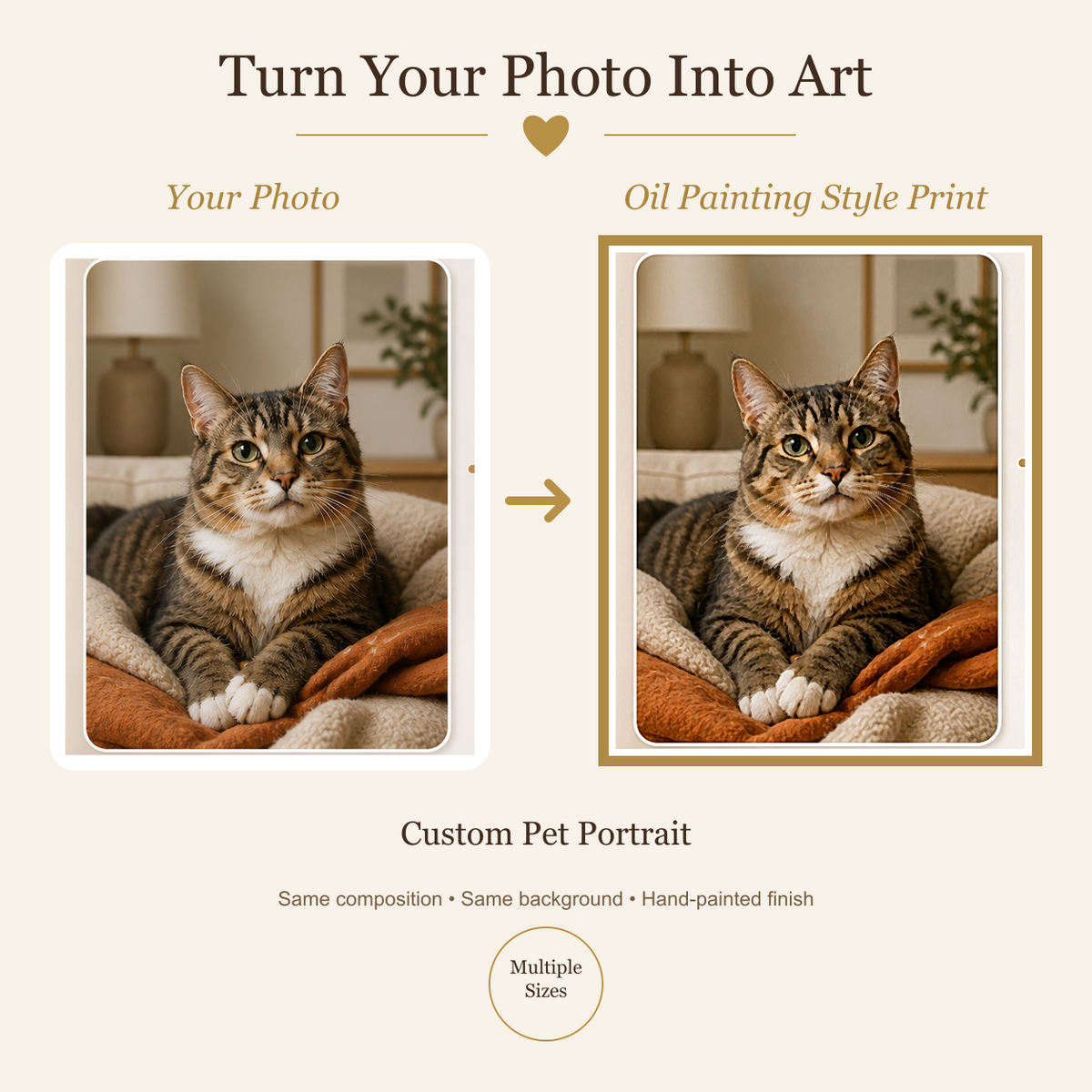 Photo-to-art preview — identical composition and background