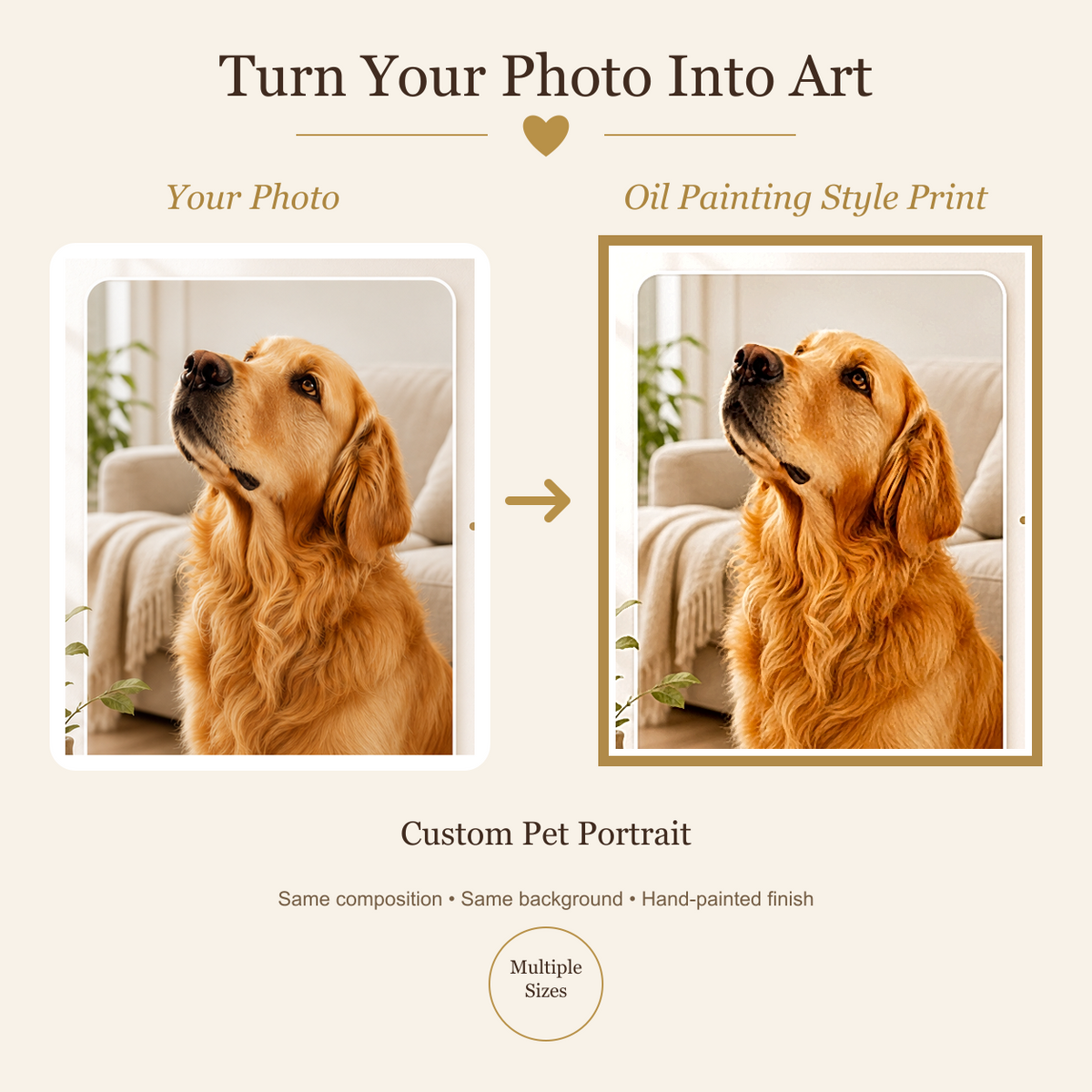 Photo-to-art preview — identical composition and background