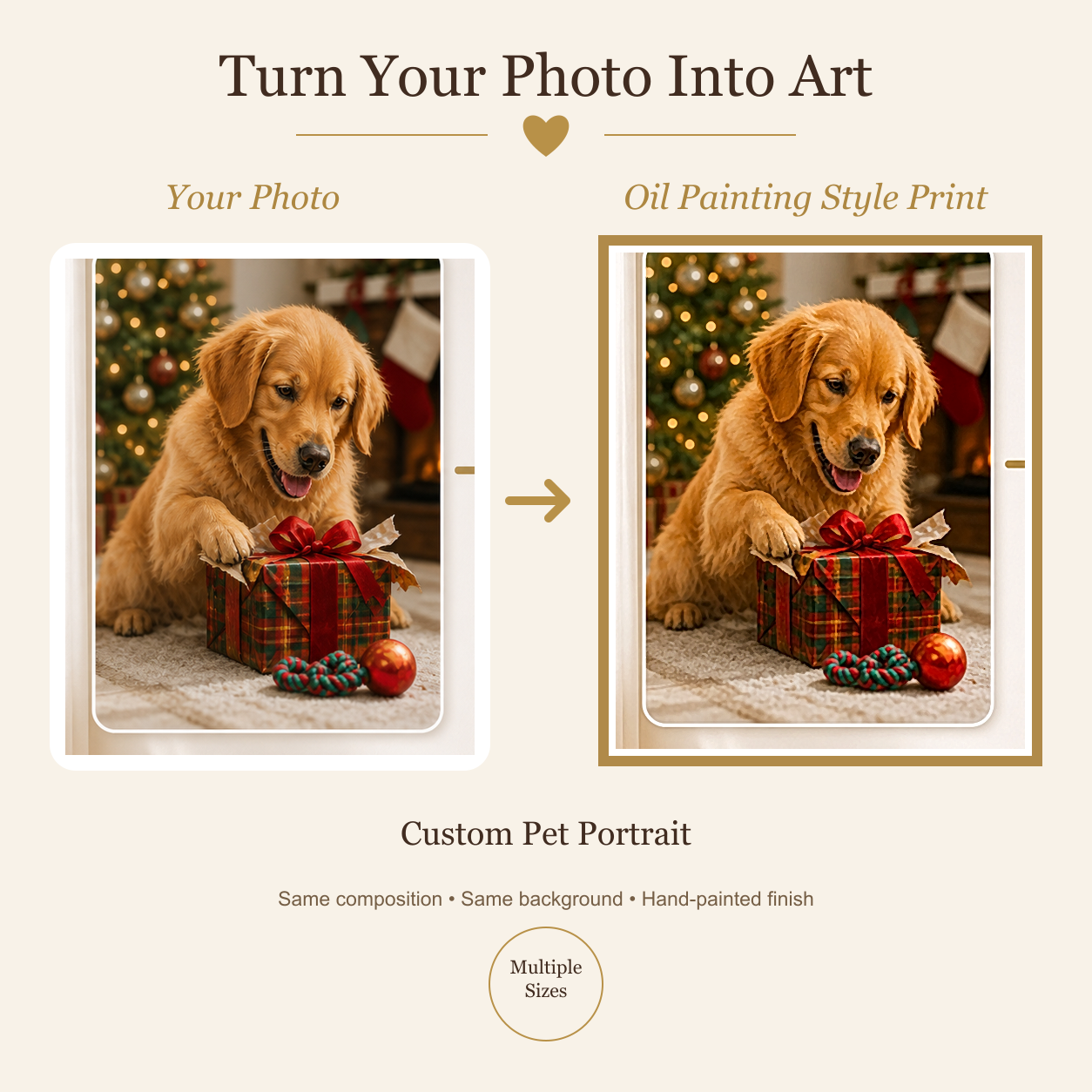 Photo-to-art preview — identical composition and background