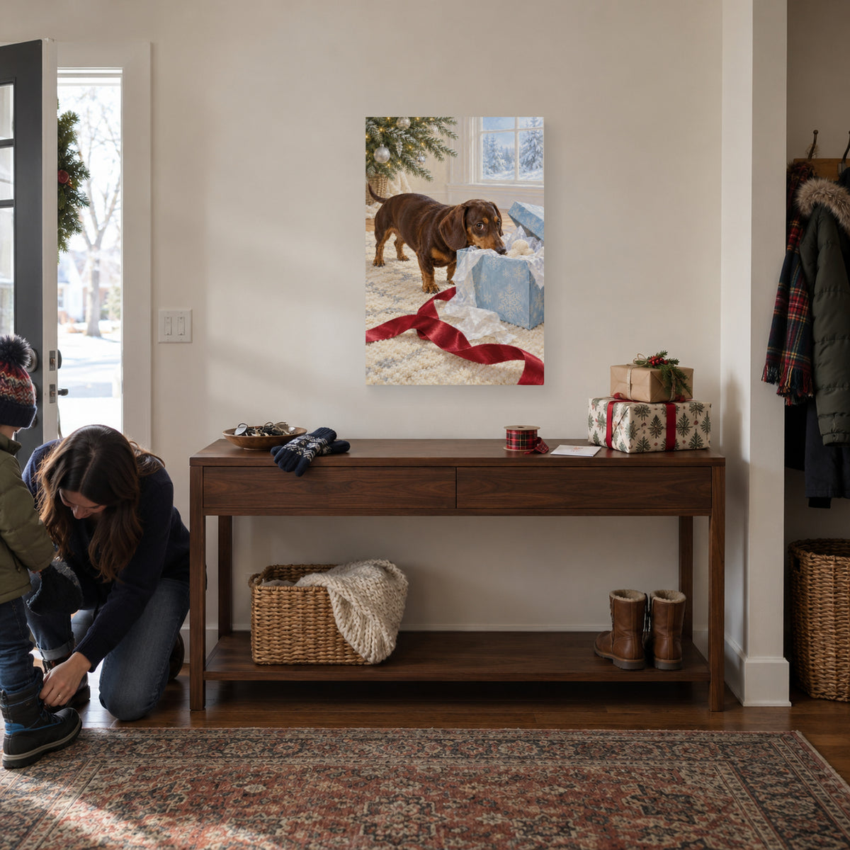 The Christmas Gift Inspector — Dachshund Christmas Canvas Wall Art