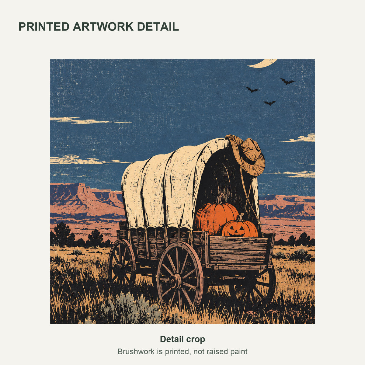 Moonlit Pumpkin Wagon — cropped printed artwork detail — image 06