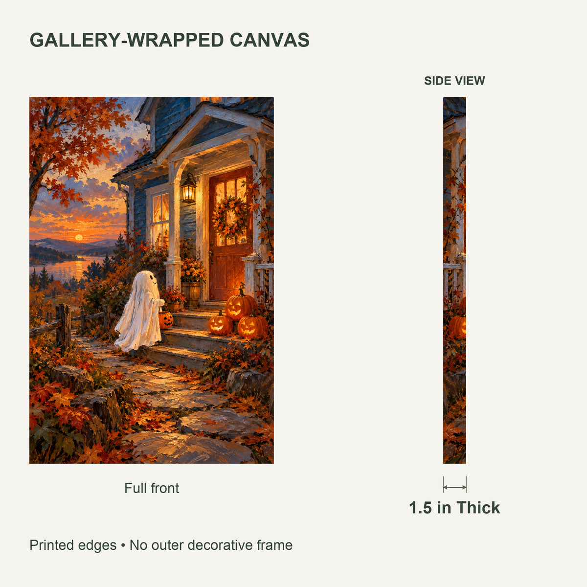 Ghost at the Pumpkin Porch — front and side views of the gallery-wrapped canvas — image 07
