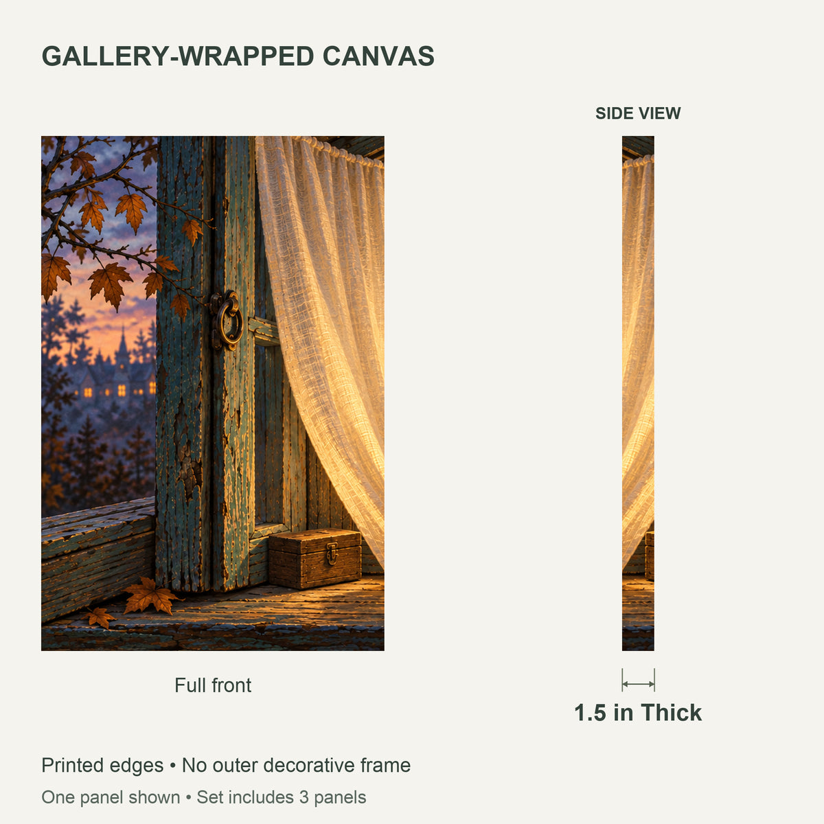 Midnight Shadow Theatre — front and side views of the gallery-wrapped three-panel canvas set — image 07