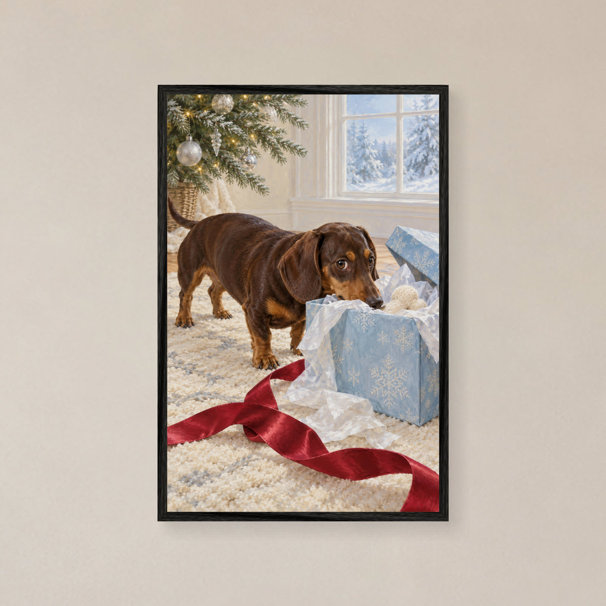 The Christmas Gift Inspector — Dachshund Christmas Canvas Wall Art