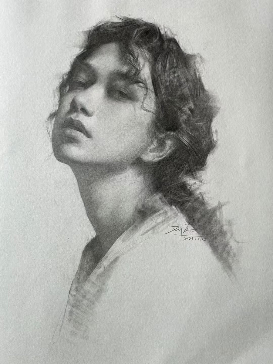 Portrait of a woman with her head tilted back by Elliot Gray