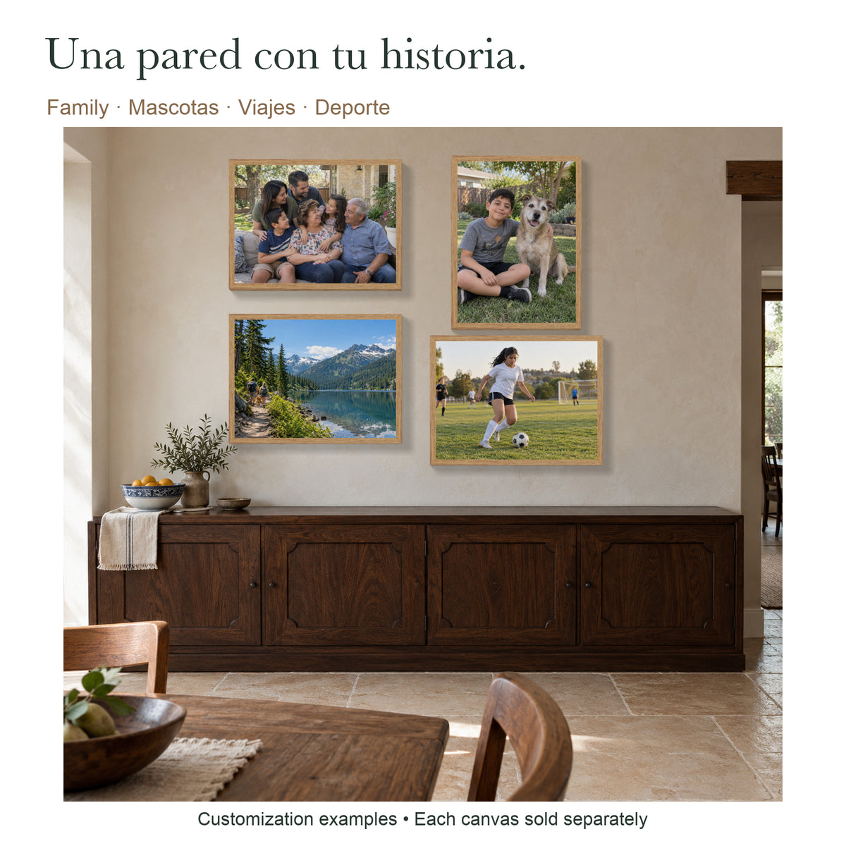 Your Memories, at Home — Custom Photo Canvas with Light Wood Frame — Gallery wall of four independent custom photo examples; each canvas sold separately — Image 3