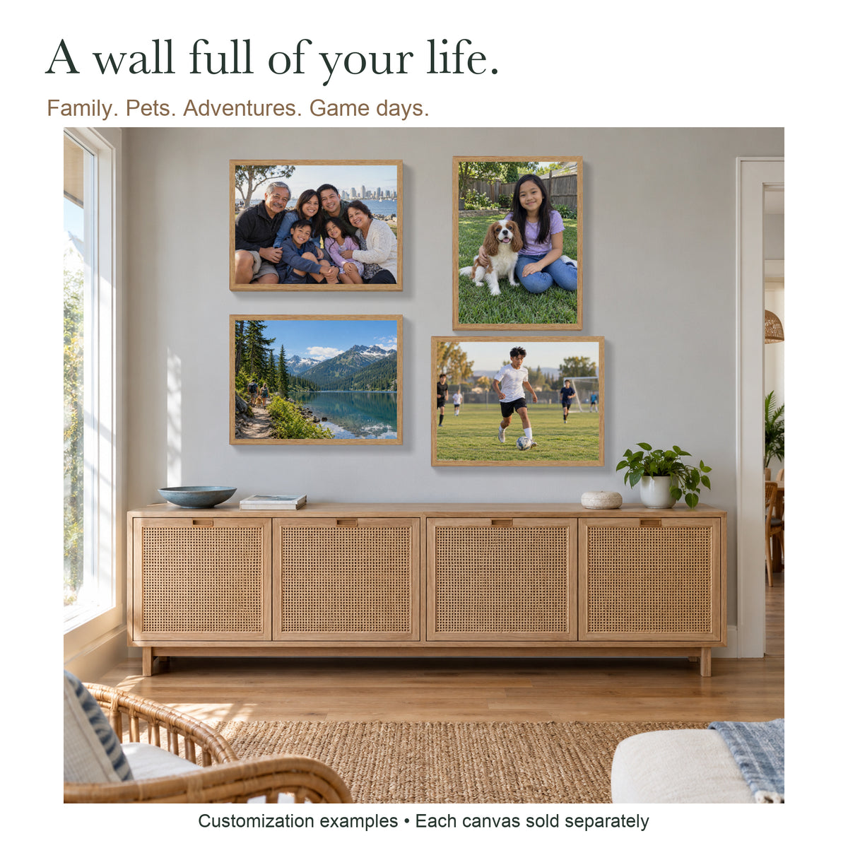 Your Favorites, Close to Home — Custom Photo Canvas with Light Wood Frame — Gallery wall of four independent custom photo examples; each canvas sold separately — Image 3