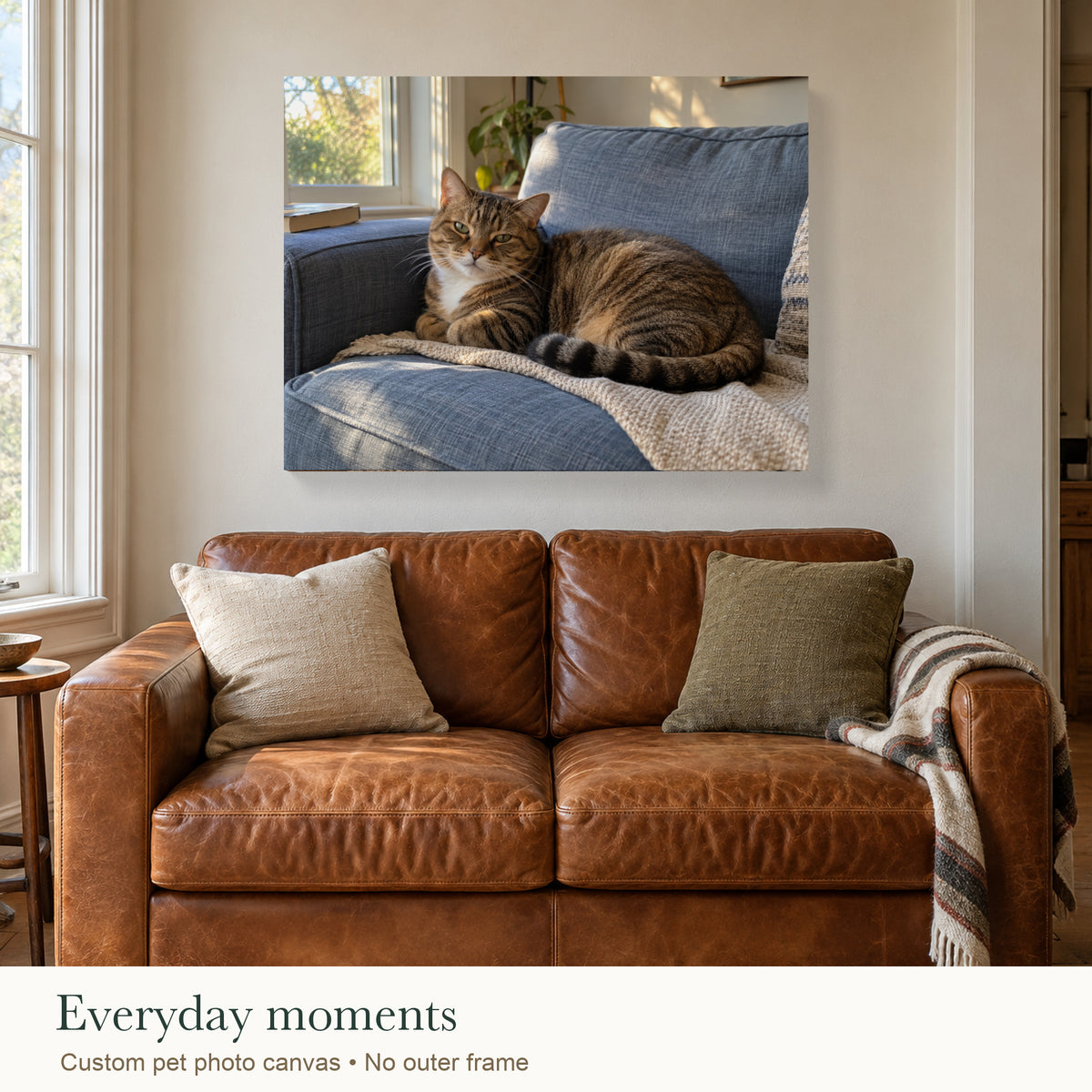 Everyday Pet Moments — Personalized Pet Photo Canvas — Custom pet photo canvas in a realistic home setting, no outer frame; generated example — Image 1