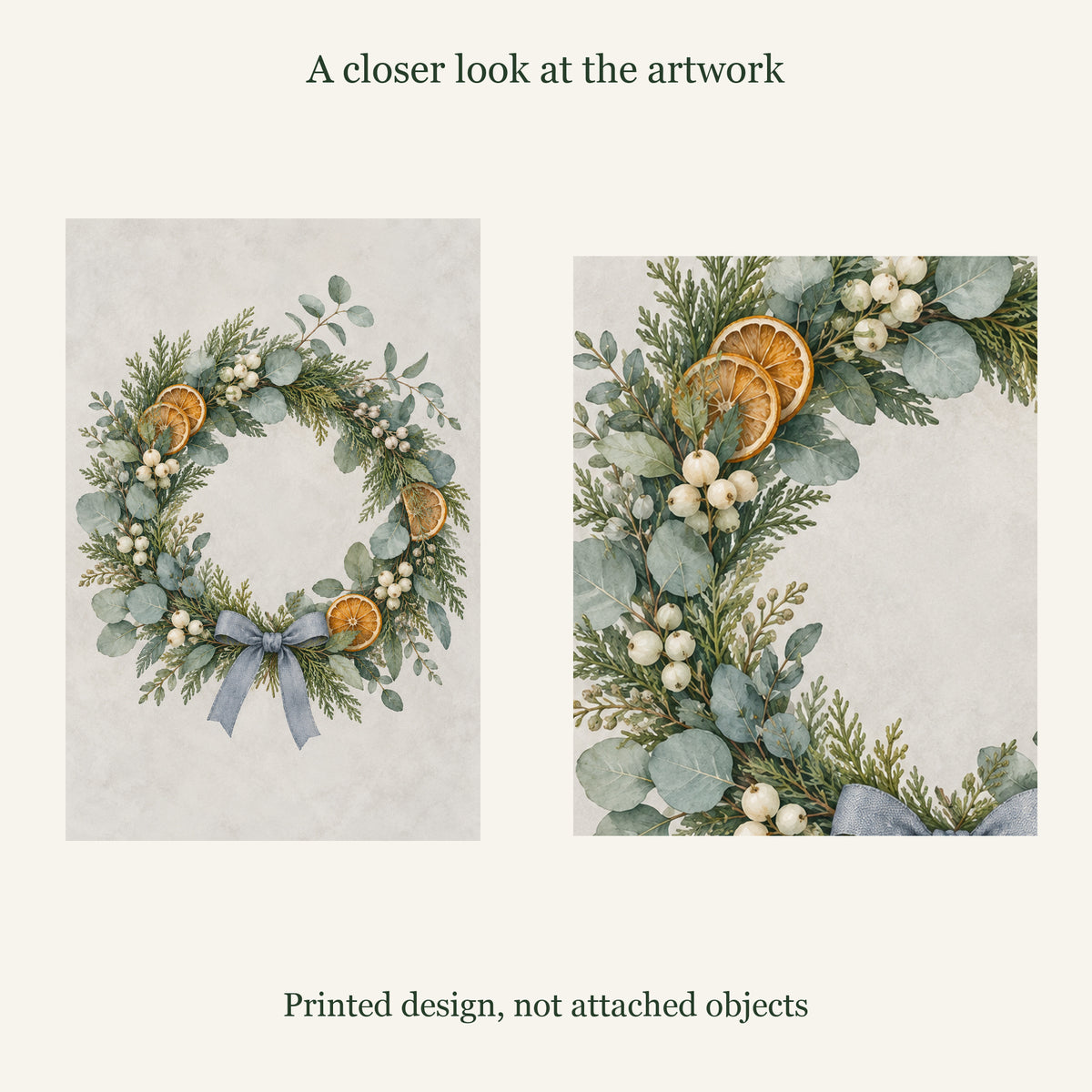 Frosted Welcome Winter Wreath Canvas Wall Art — printed artwork detail