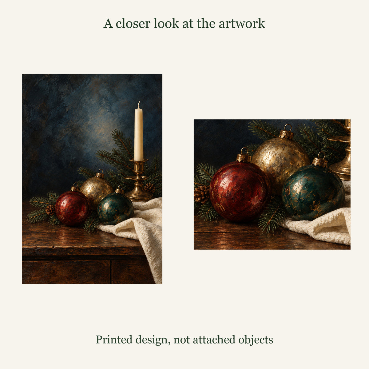 Artwork and enlarged printed detail of Christmas Keepsakes Vintage Canvas Wall Art