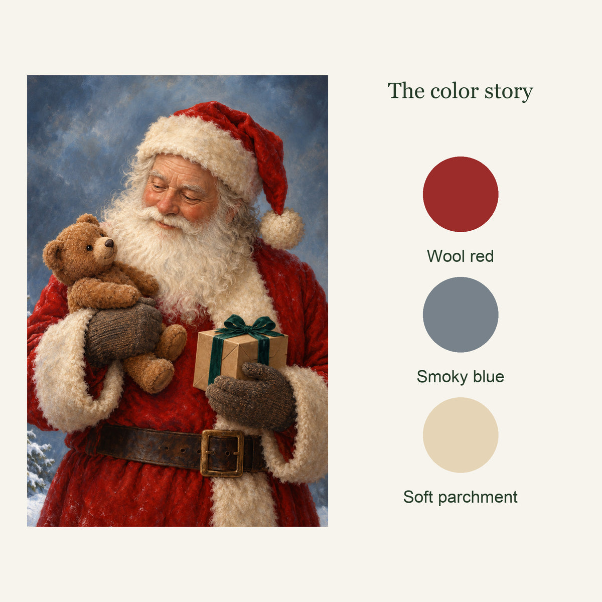 Artwork color palette of One Last Gift Santa Canvas Wall Art