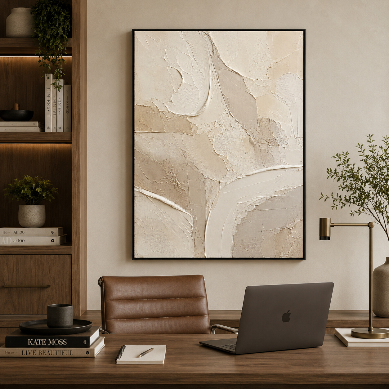 Neutral Textured Abstract Oil Painting, Minimalist Beige Wall Art