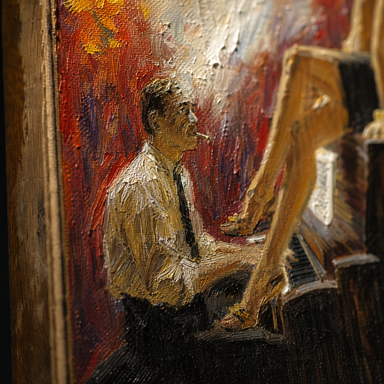 Jazz Noir — Original Oil Painting Print | Pianist & Muse Wall Art | Vintage Noir Style Canvas Art