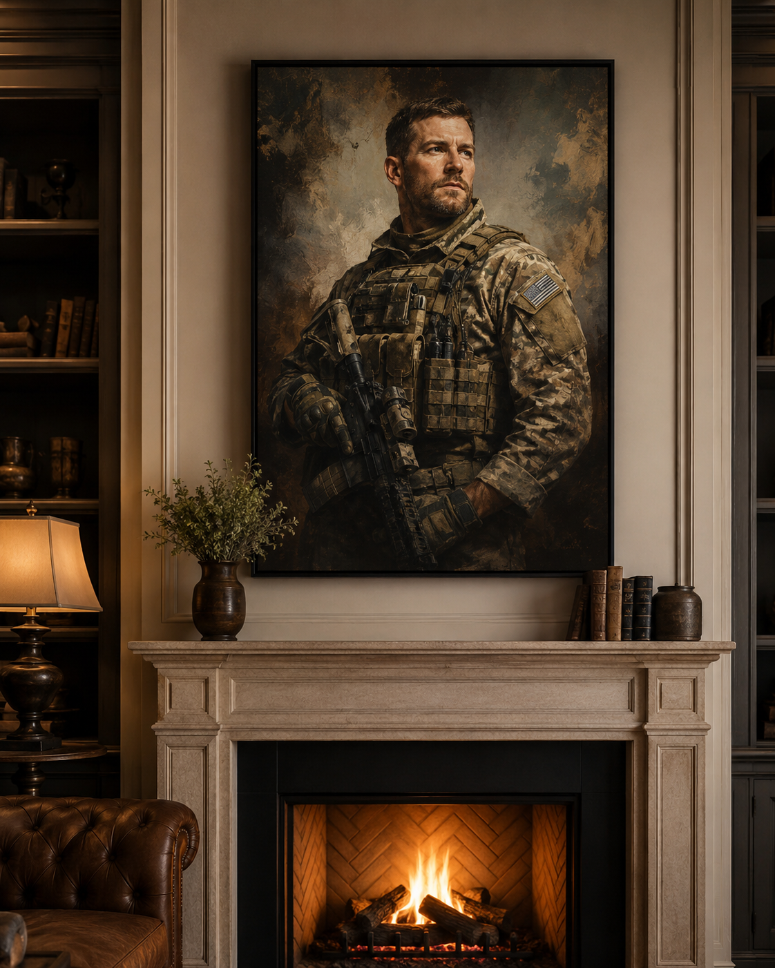 Custom Veteran Oil Portrait Print | Military Tribute Wall Art from Photo