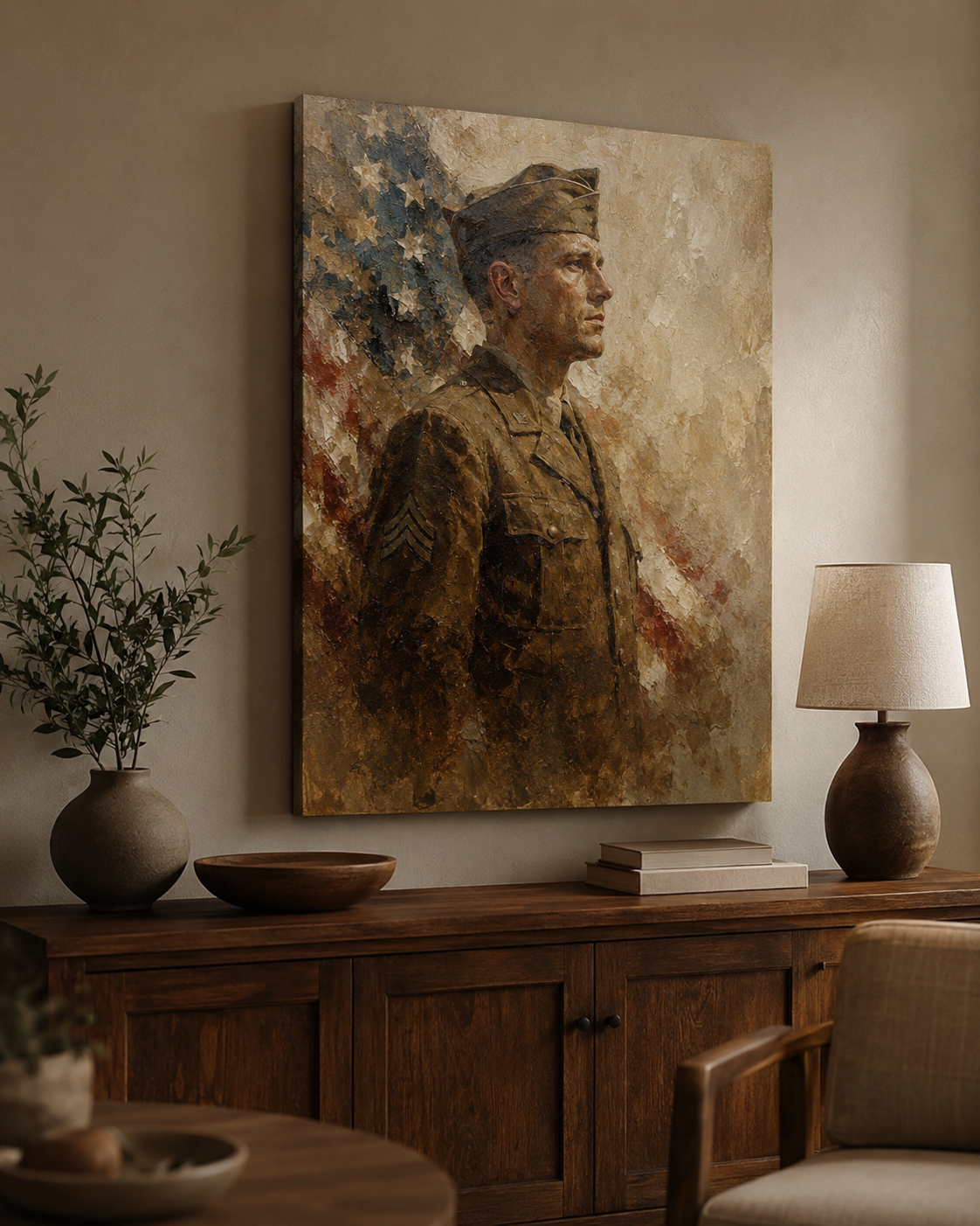 Custom Veteran Oil Portrait Print | Military Tribute Wall Art from Photo