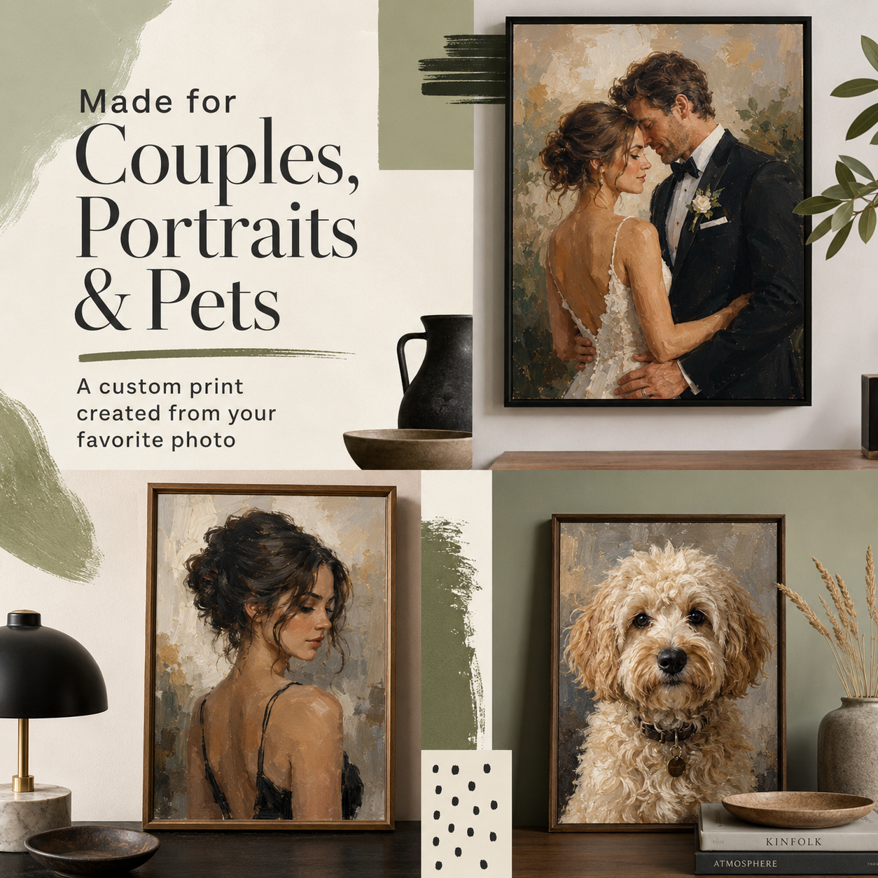 Custom photo portrait gift oil painting style wedding