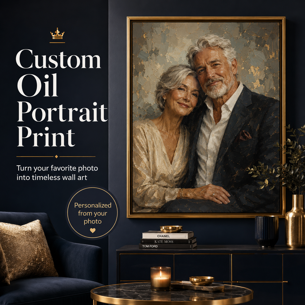 Custom oil portrait print for living room wall decor