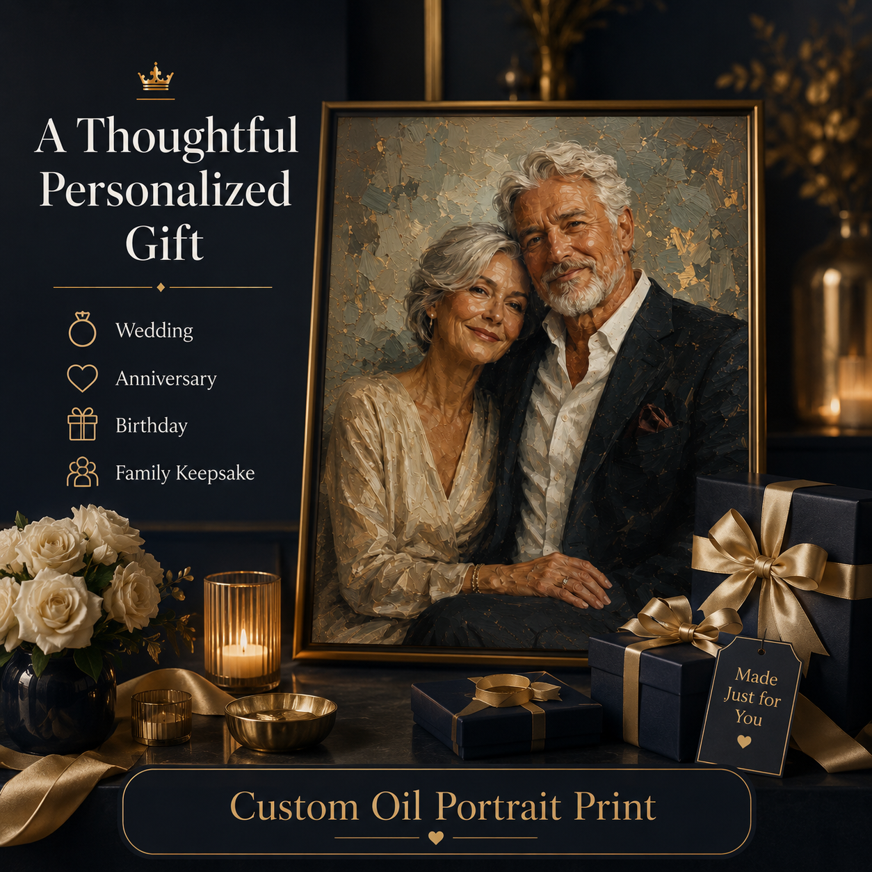 Custom portrait wall art for bedroom entry way oil style