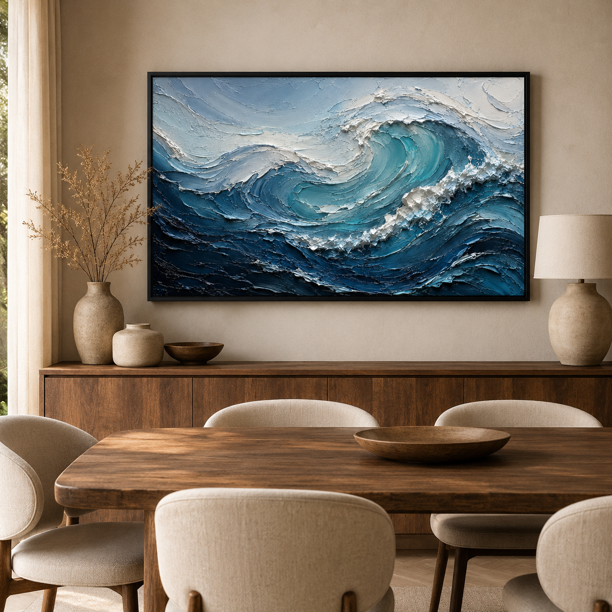 Textured Ocean Wave Oil Painting, Coastal Seascape Wall Art