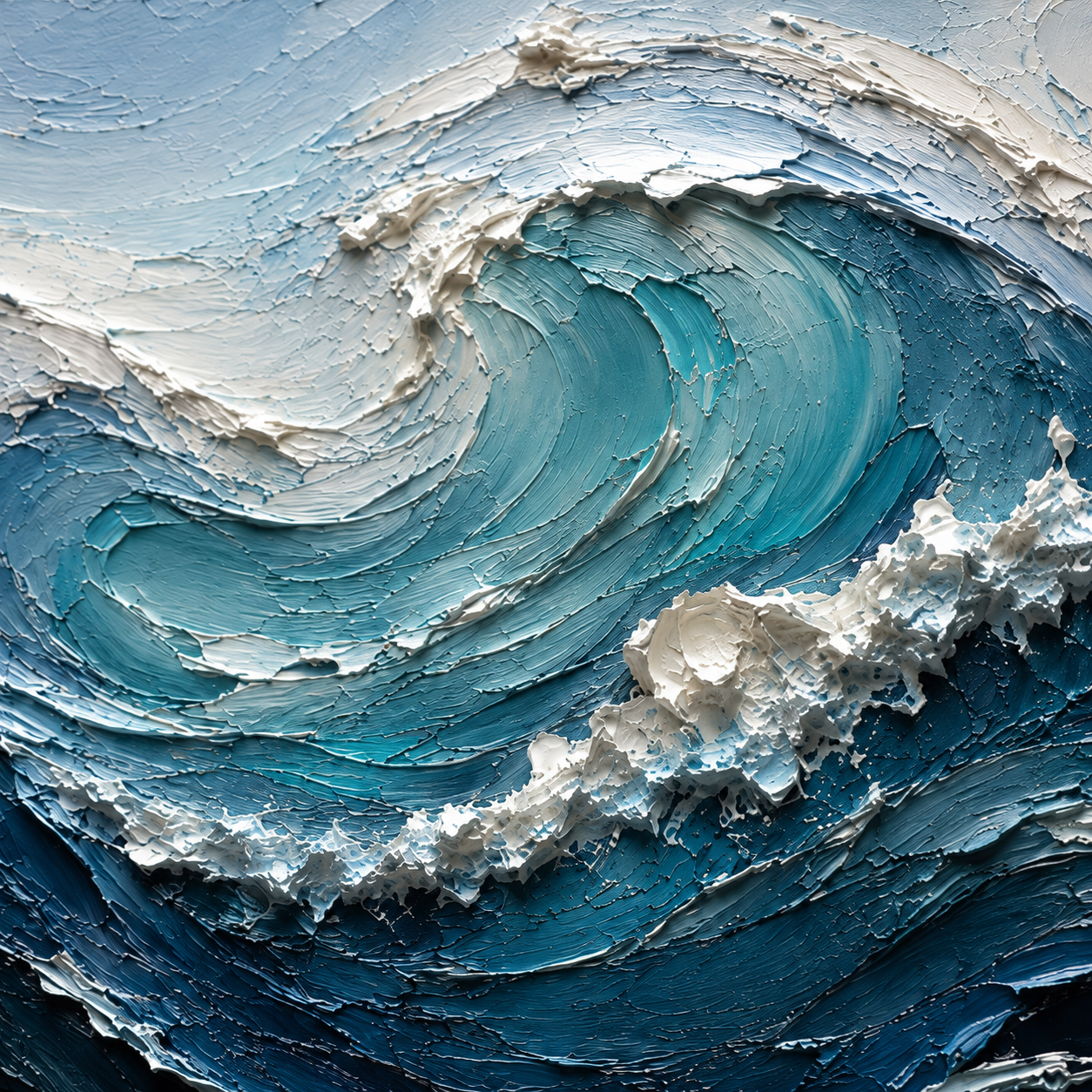 Textured Ocean Wave Oil Painting, Coastal Seascape Wall Art