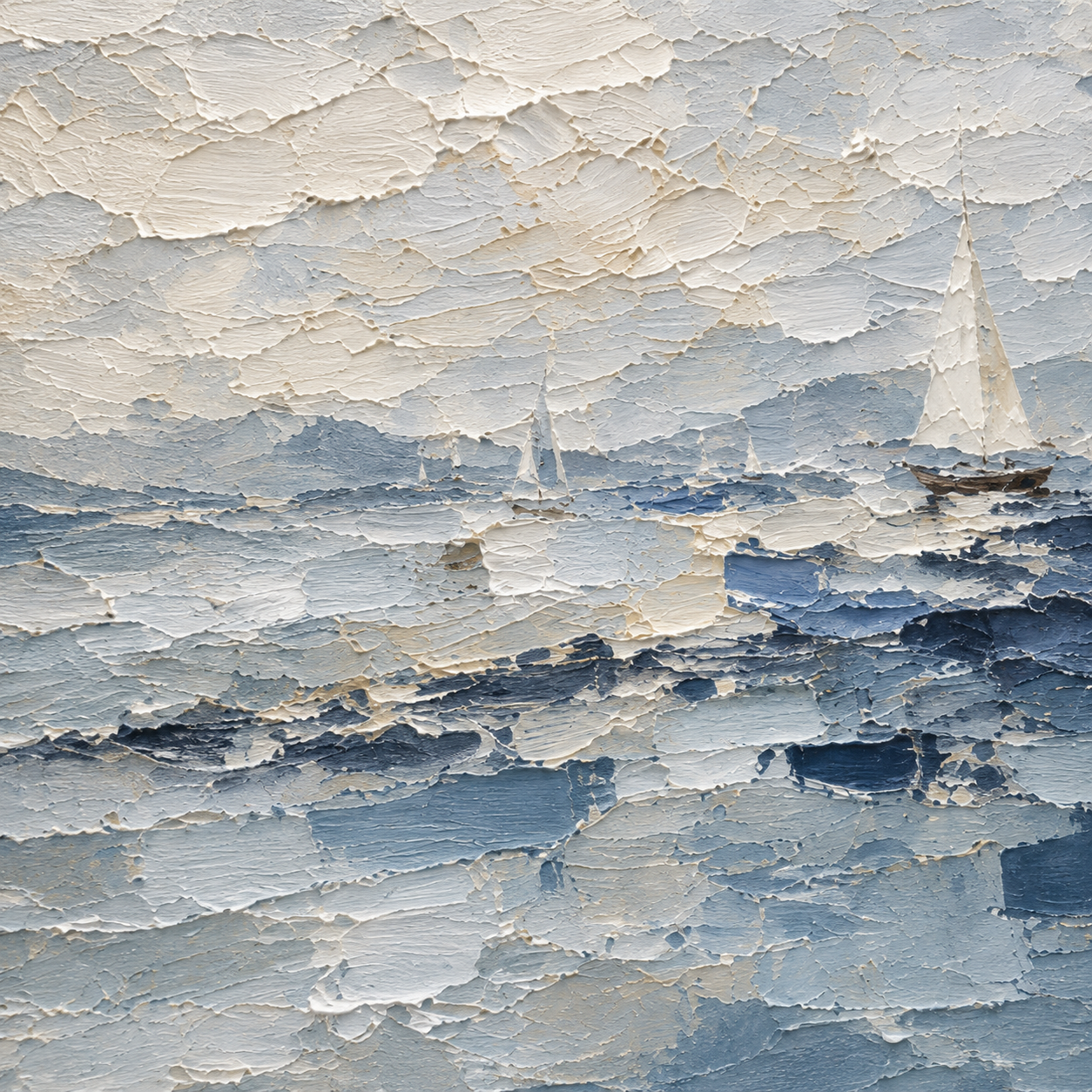 Quiet Sail - Textured Sailboat Oil Painting, Coastal Seascape Wall Art - detail view 8
