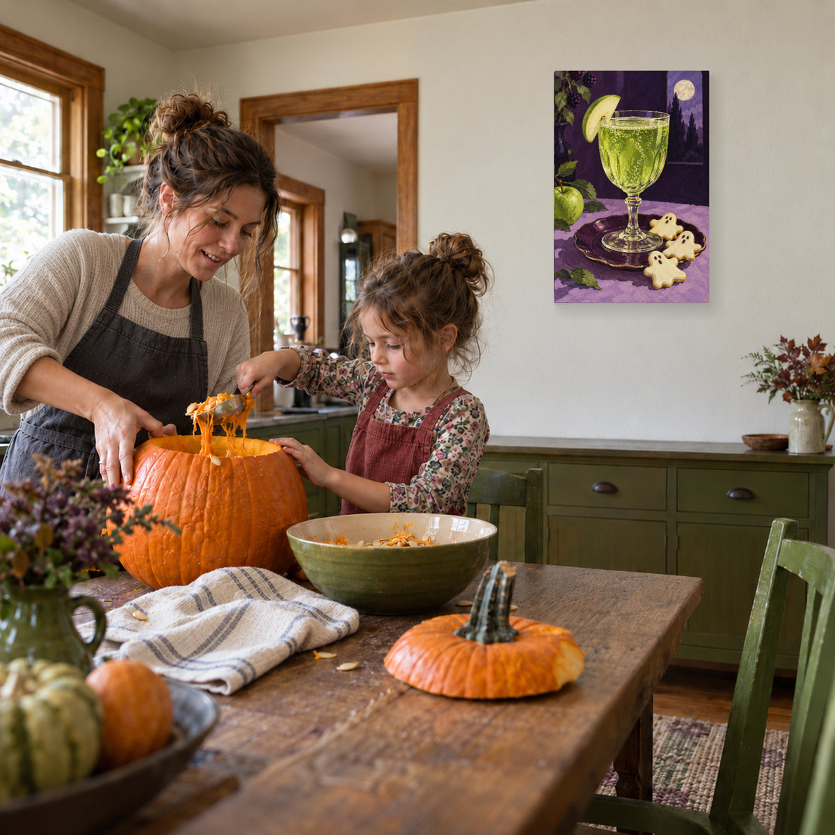 Midnight Apple Fizz canvas print during family pumpkin carving