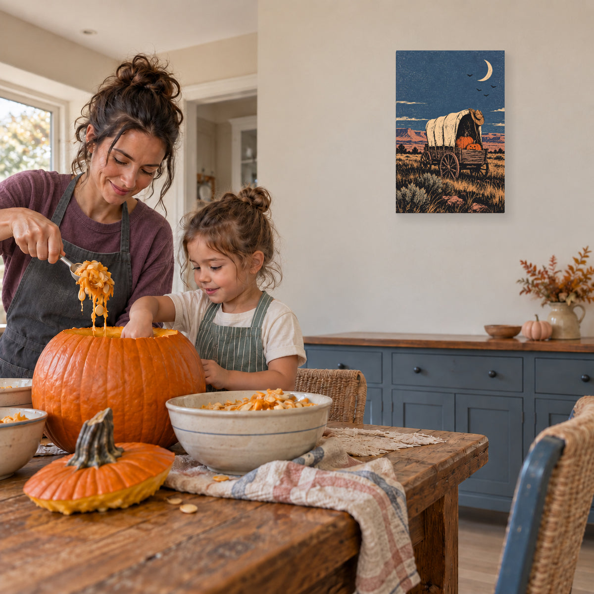 Moonlit Pumpkin Wagon canvas print during family pumpkin carving