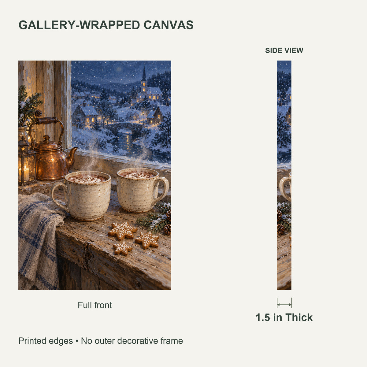 Snowy Night Hot Cocoa — Christmas Canvas Wall Art — Canvas depth and wrapped edges — image 06