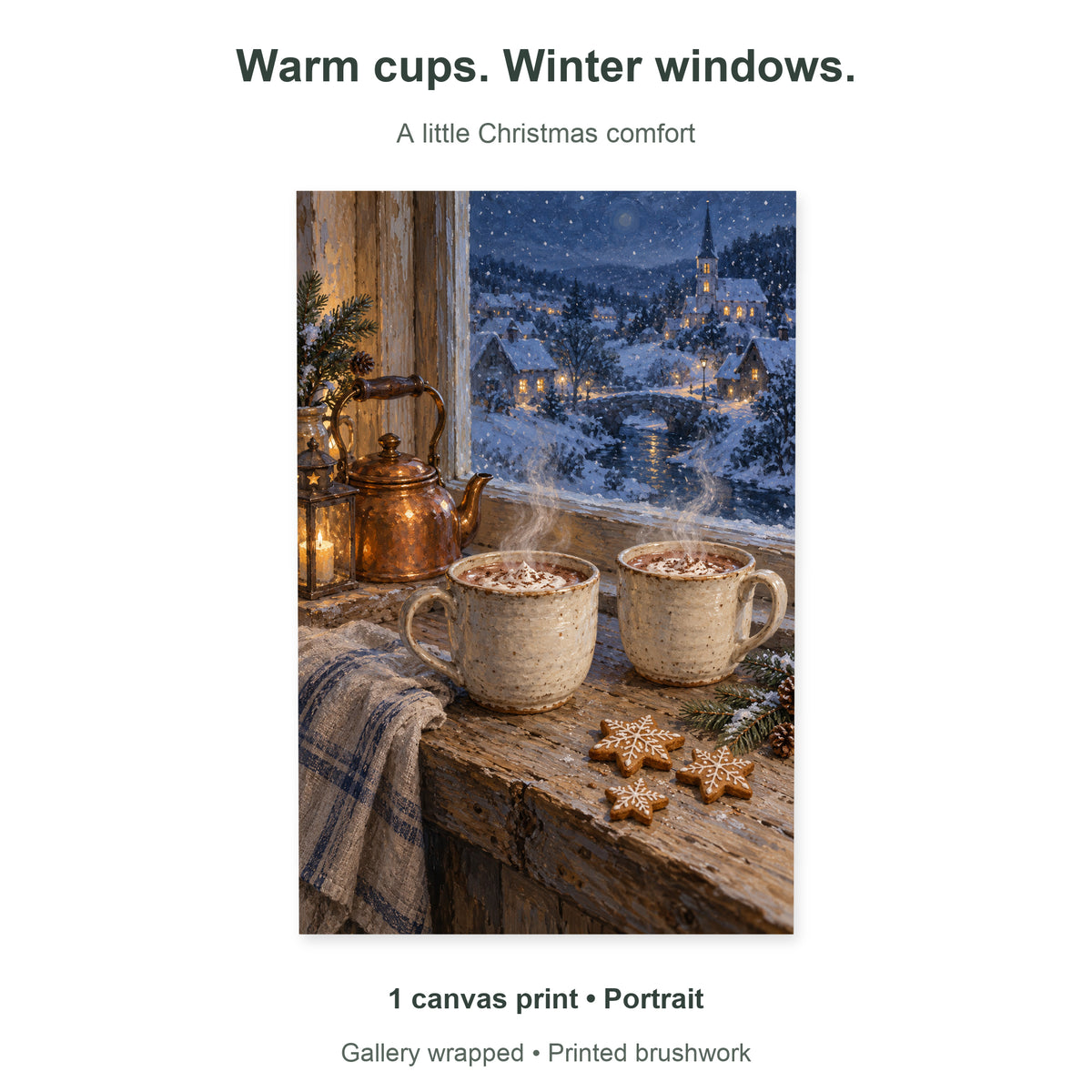 Snowy Night Hot Cocoa — Christmas Canvas Wall Art — Artwork theme and included panel arrangement — image 09
