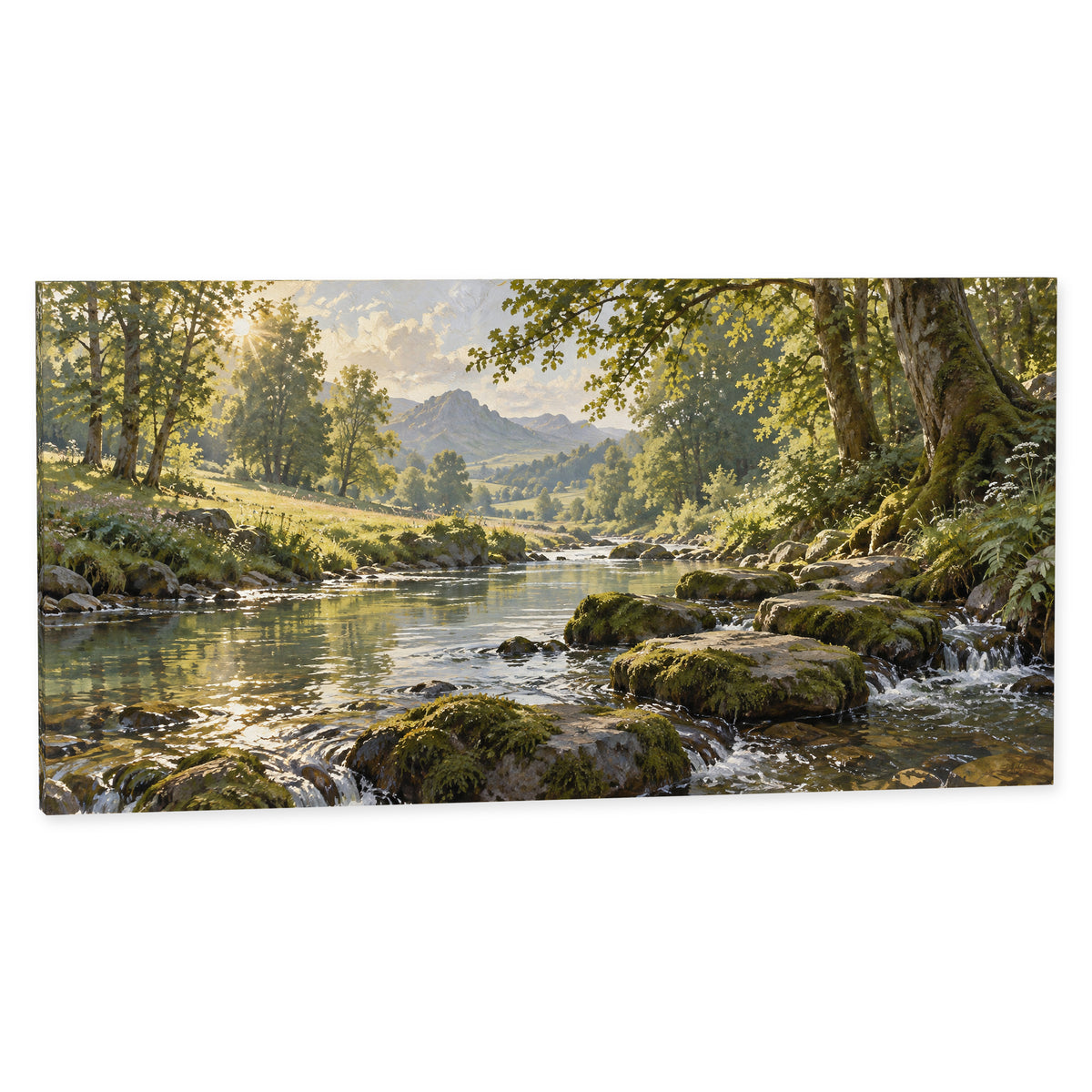 Morning Woodland Stream — Landscape Canvas Wall Art — Complete canvas print on a white background — image 01