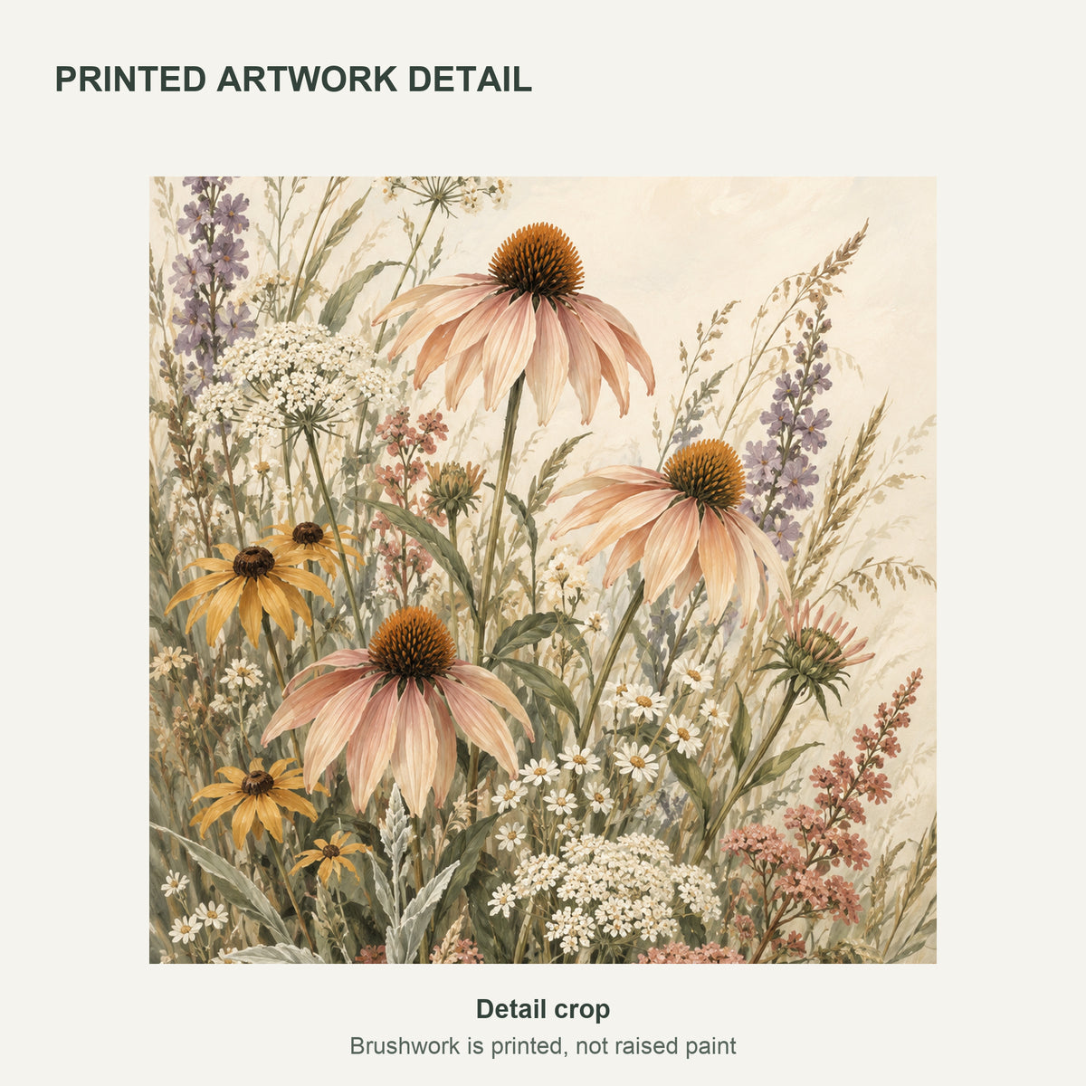 Wildflowers Through Three Seasons — Landscape Canvas Wall Art Set of 3 — Detail crop of the printed artwork — image 05