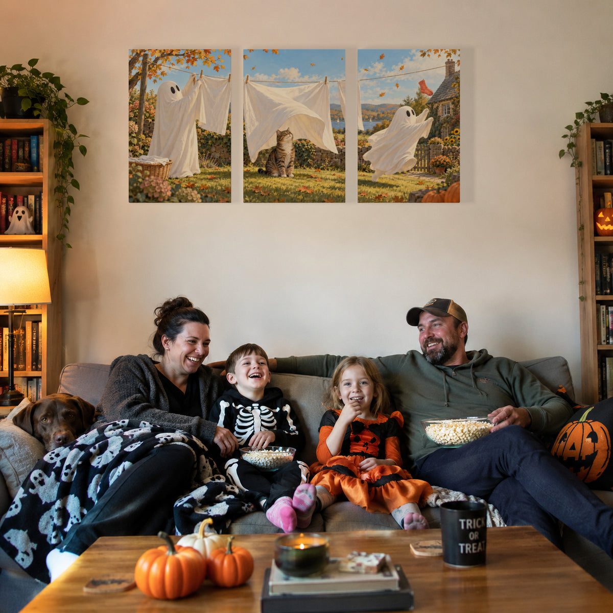Ghost Laundry Day canvas prints during a family movie night