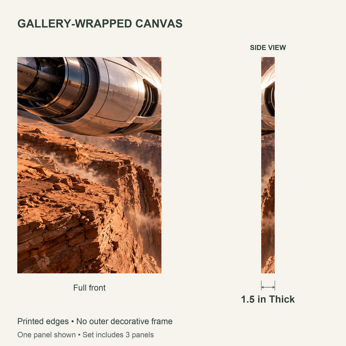 Skimming the Martian Canyon — Space Canvas Wall Art Set of 3 — Canvas depth and wrapped edges — image 07
