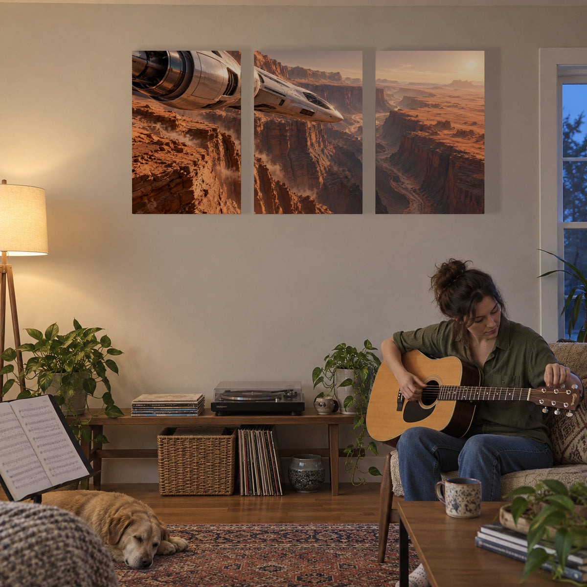 Skimming the Martian Canyon canvas print in an everyday home setting