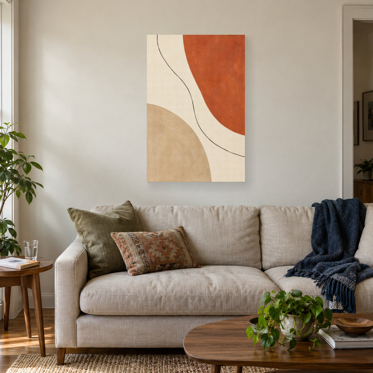 Warm Clay Balance canvas print in a living room