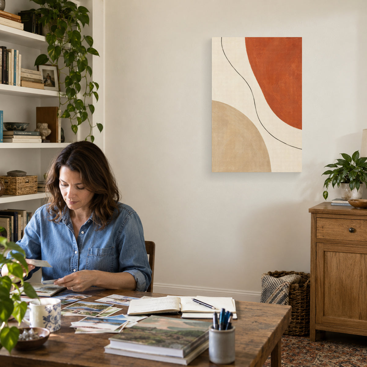 Warm Clay Balance canvas print in an everyday home setting