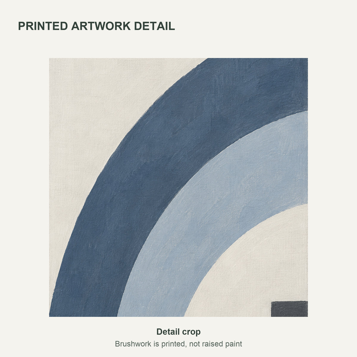 Blue Grey Echo — Abstract Canvas Wall Art — blue and grey sweeping arcs — Close-up of the printed artwork — image 06