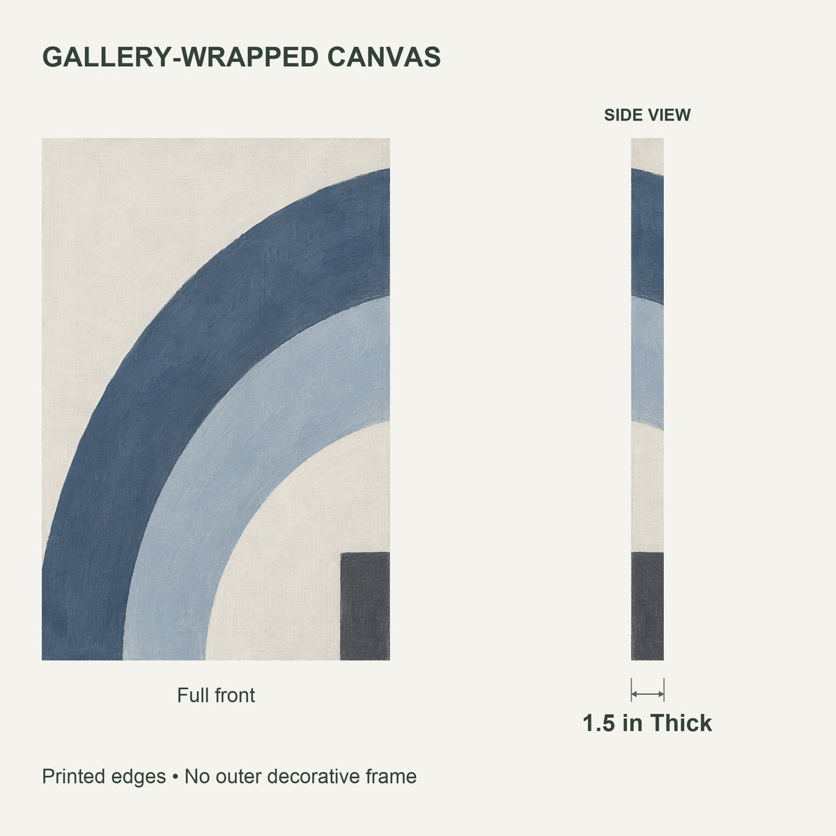 Blue Grey Echo — Abstract Canvas Wall Art — blue and grey sweeping arcs — Canvas thickness and wrapped edges — image 07