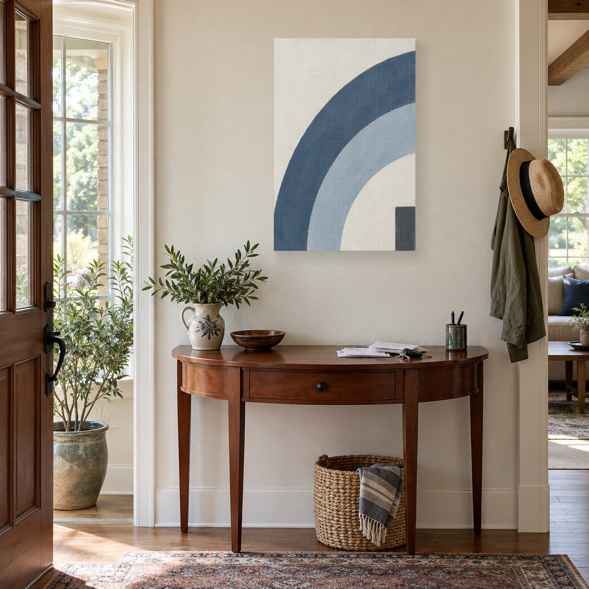Blue Grey Echo canvas print in a home entryway