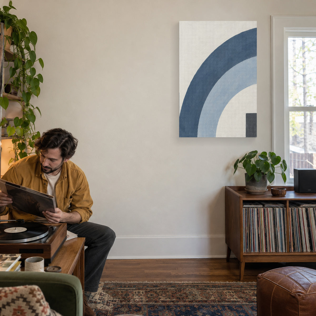 Blue Grey Echo canvas print in an everyday home setting