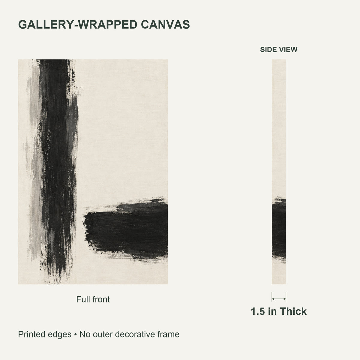 Between the Strokes — Abstract Canvas Wall Art — black and ivory minimalist brushwork — Canvas thickness and wrapped edges — image 07