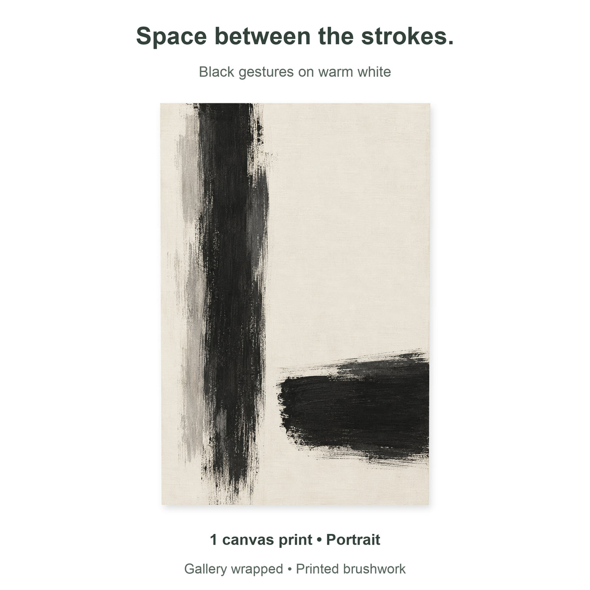 Between the Strokes — Abstract Canvas Wall Art — black and ivory minimalist brushwork — Single portrait canvas and artwork overview — image 10