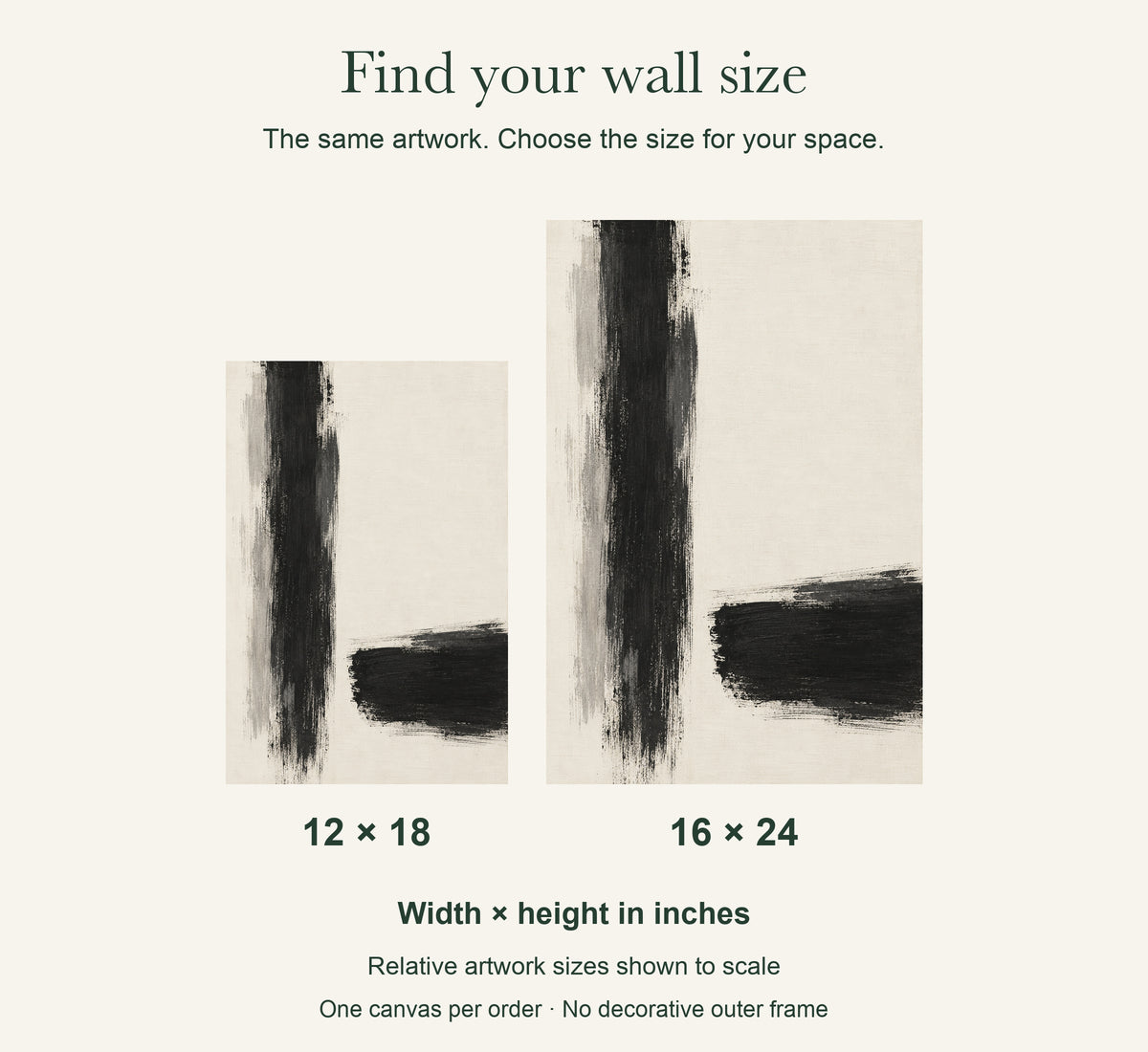 Between the Strokes — Abstract Canvas Wall Art — artwork size comparison, width × height in inches — Image 11