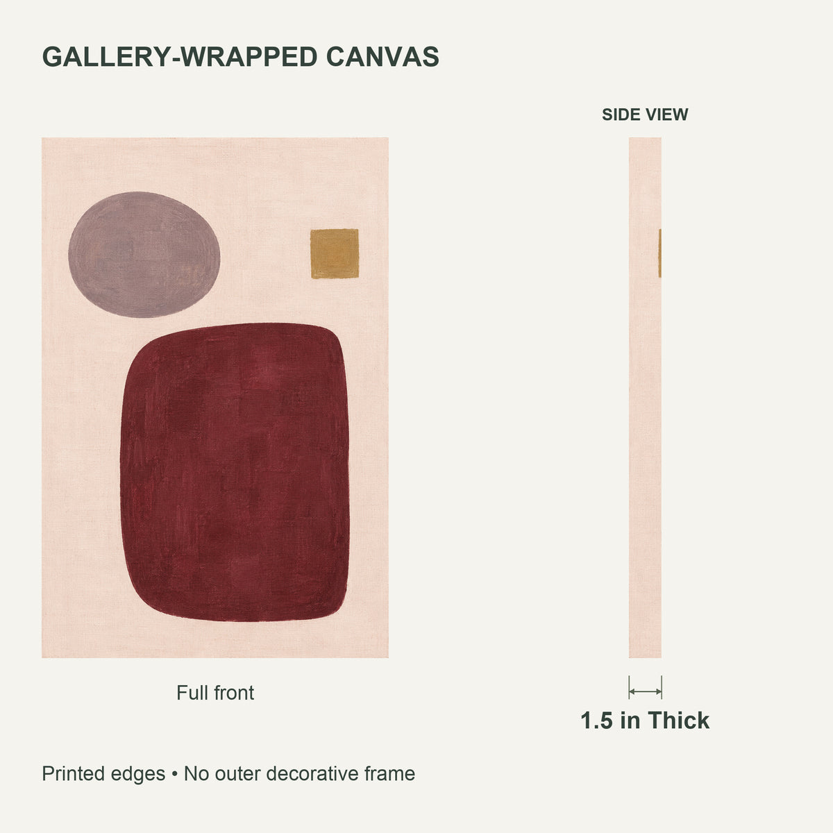 Burgundy Order — Abstract Canvas Wall Art — burgundy and mauve geometric forms — Canvas thickness and wrapped edges — image 07