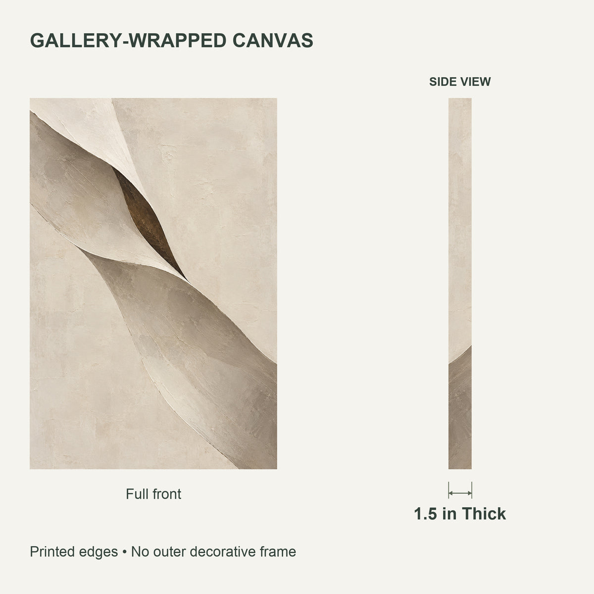 Limestone Folds — Abstract Canvas Wall Art — ivory and taupe folded forms — canvas thickness and wrapped edges — image 07