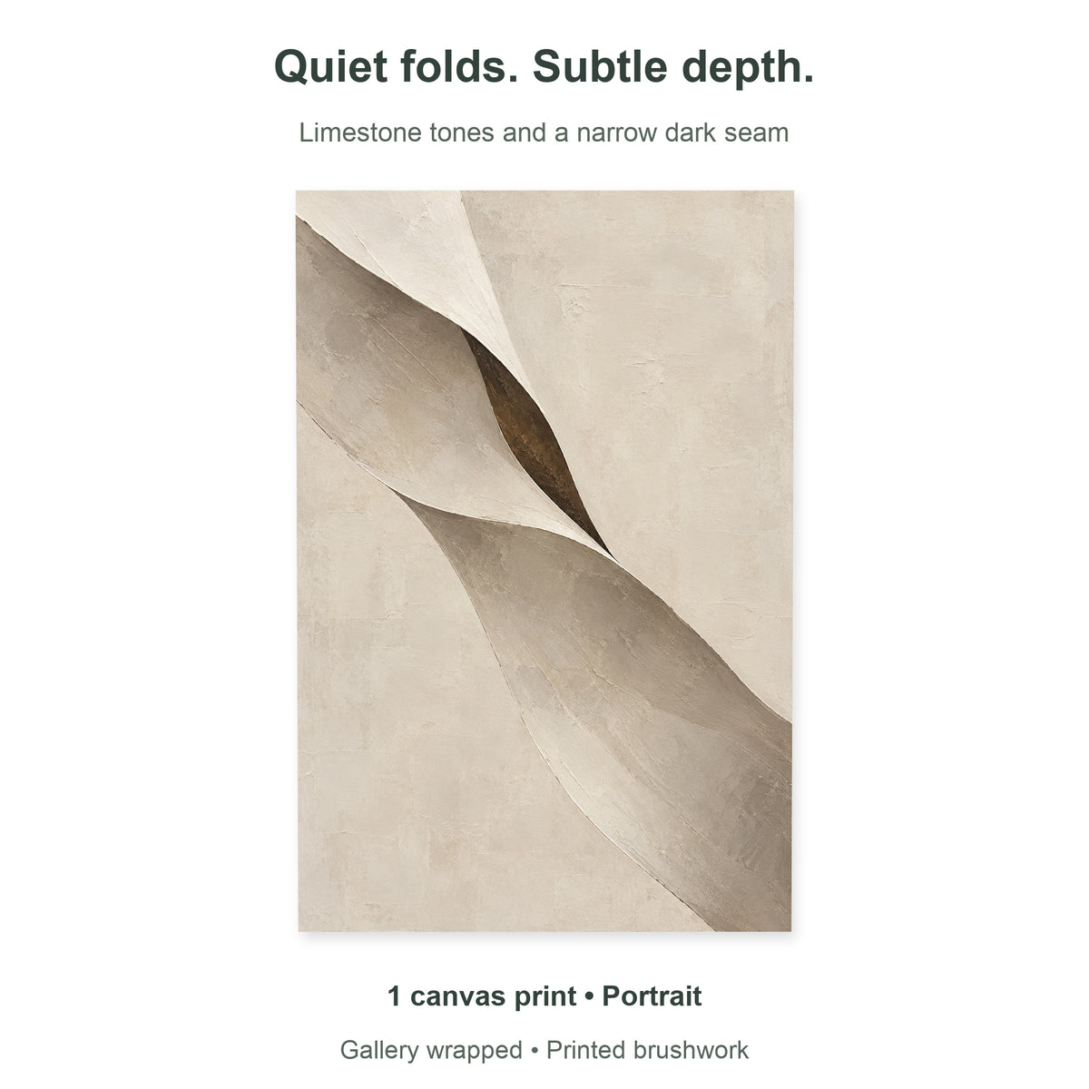 Limestone Folds — Abstract Canvas Wall Art — ivory and taupe folded forms — single portrait canvas overview — image 10