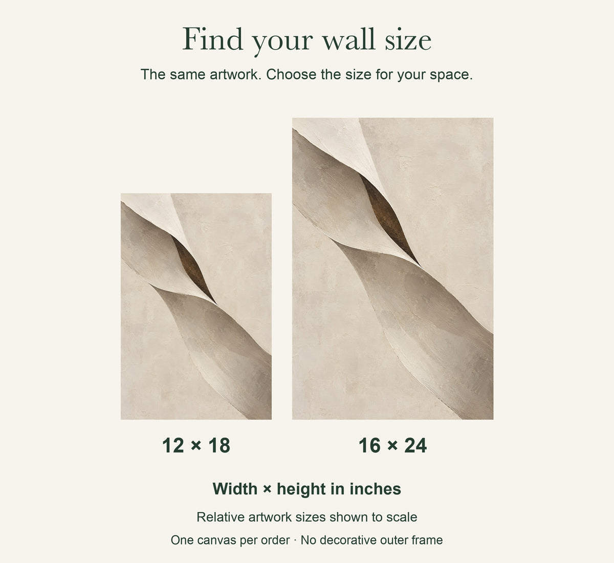 Limestone Folds — Abstract Canvas Wall Art — artwork size comparison, width × height in inches — Image 11