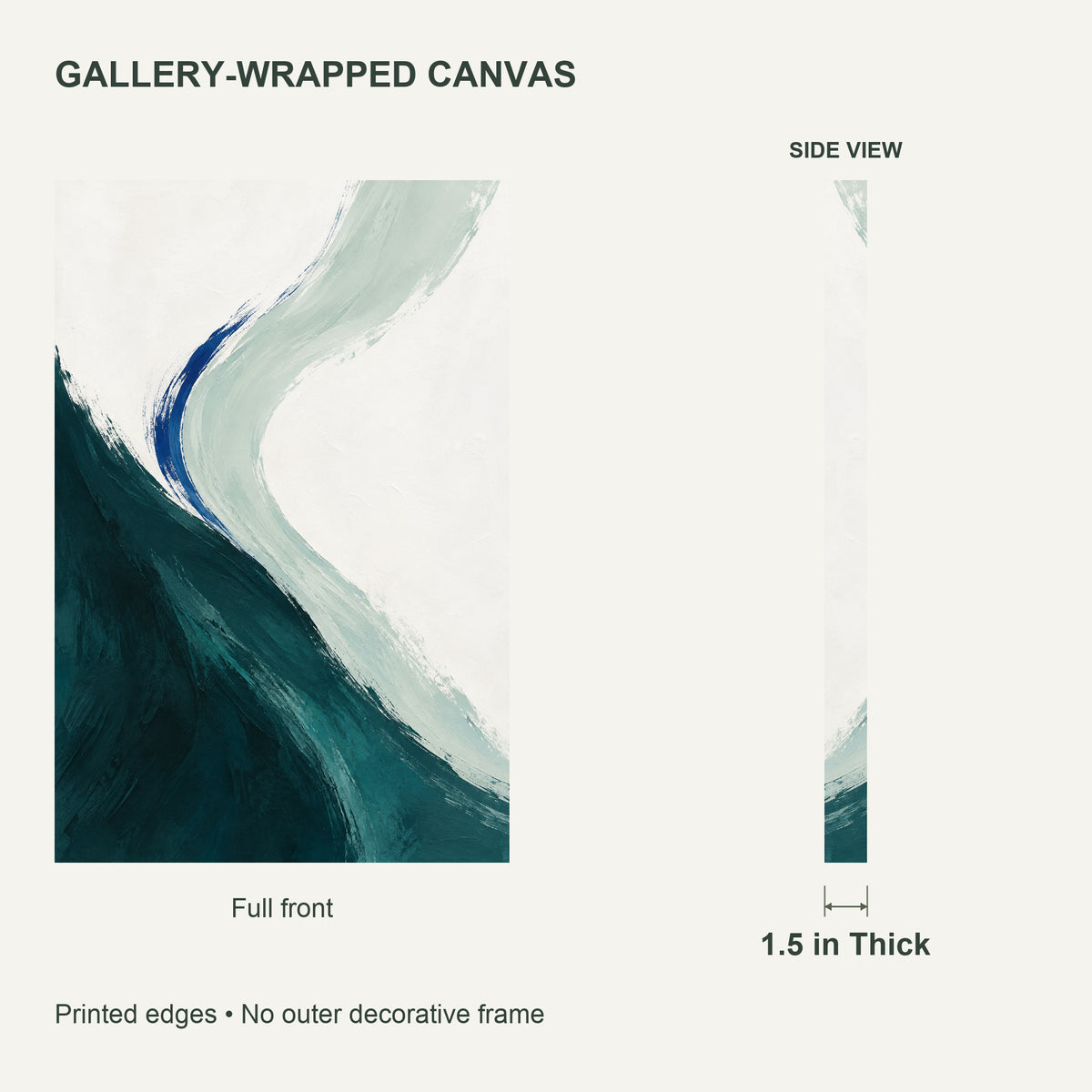 Tidal Teal — Abstract Canvas Wall Art — petrol teal and sea-glass curves — canvas thickness and wrapped edges — image 07