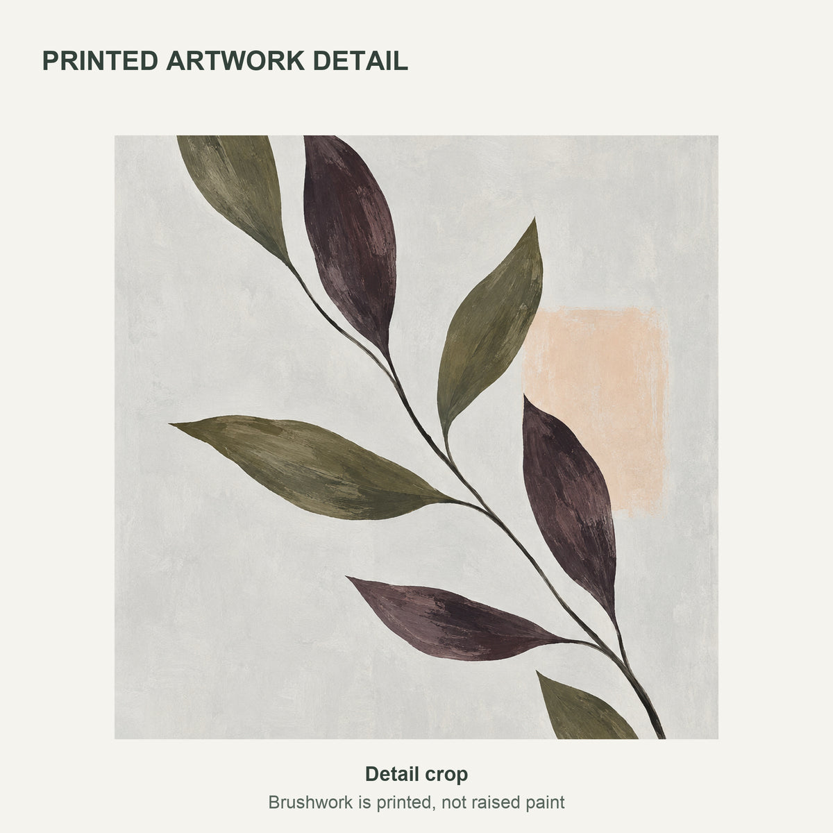 Olive Branch Shadows — Abstract Canvas Wall Art — olive botanical silhouettes — cropped detail of the printed artwork — image 06