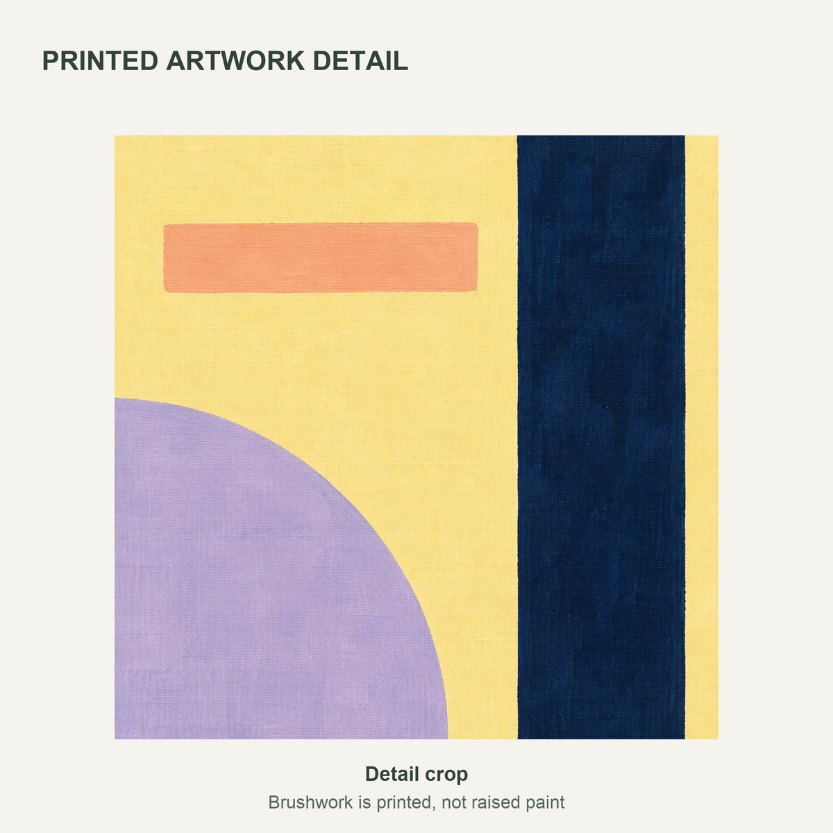 Butter Yellow Rhythm — Abstract Canvas Wall Art — butter yellow, navy and lavender geometric forms — cropped detail of the printed artwork — image 06